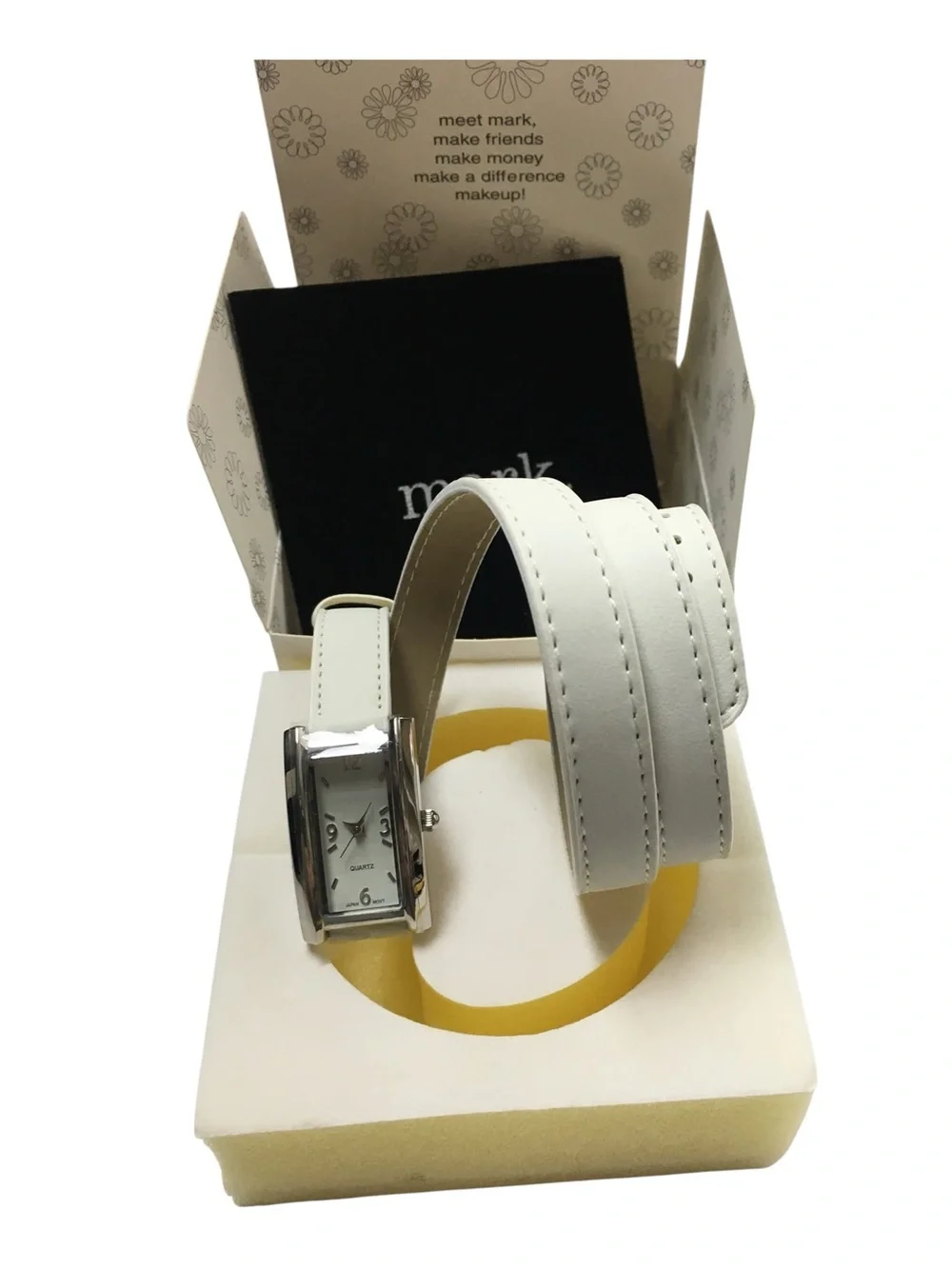 mark. Skinny Wrap Watch Faux Leather Silvertone Rectangle Face Avon 2004 RARE